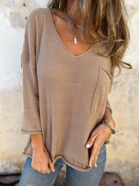 Marisol Sweater with V-Neck in Khaki