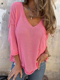 Marisol Sweater with V-Neck in Pink