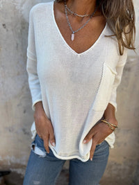 Marisol Sweater with V-Neck in White