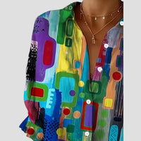 Marjorie™ Elegant Blouse with Geometric Pattern in Multicolour