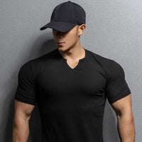Mark Ribbed Knit V-Neck Shirt in Charcoal