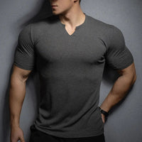 Mark Ribbed Knit V-Neck Shirt in Slate Gray