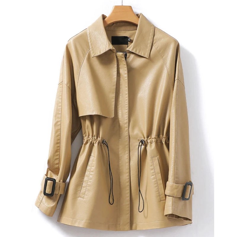 Marlo Sheepskin Leather Jacket in Beige