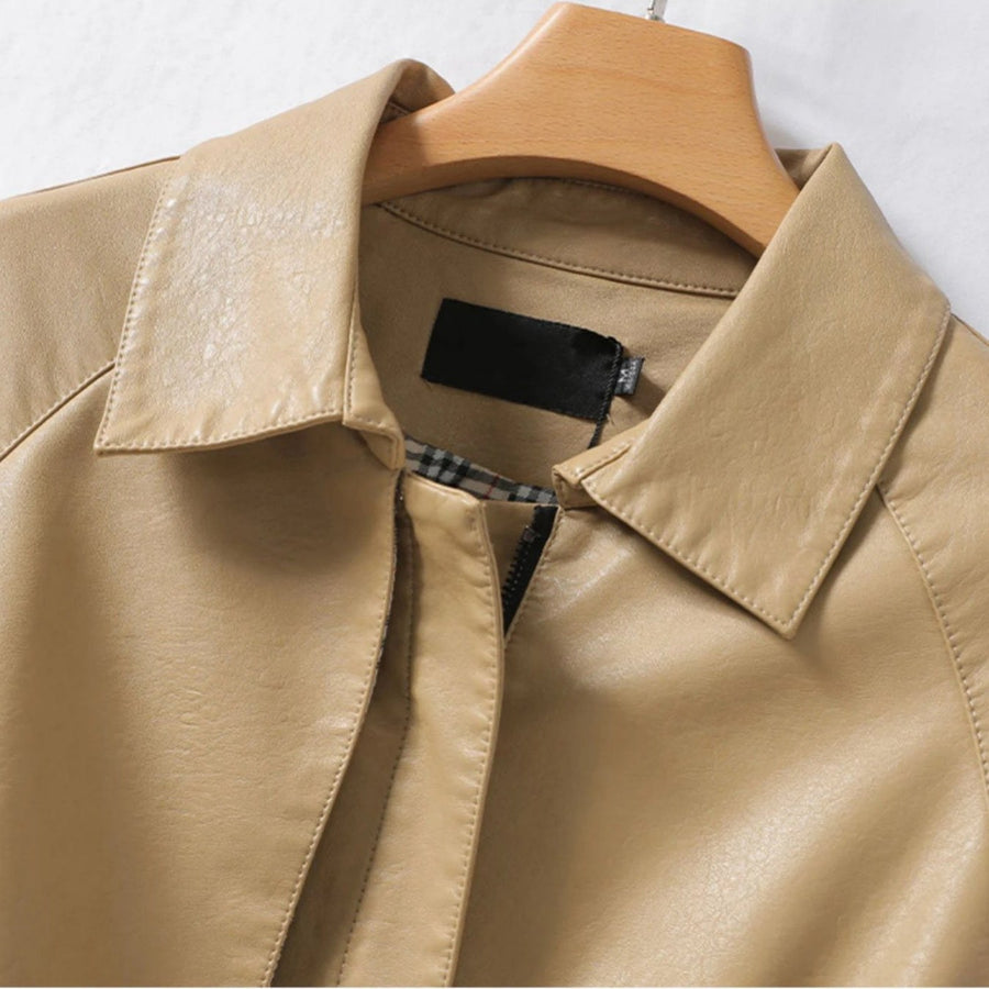 Marlo Sheepskin Leather Jacket in Beige