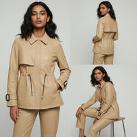 Marlo Sheepskin Leather Jacket in Beige