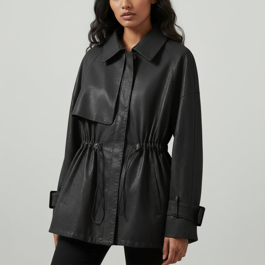 Marlo Sheepskin Leather Jacket in Charcoal