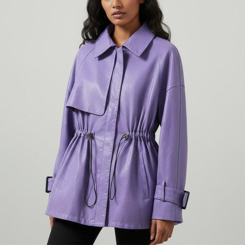 Marlo Sheepskin Leather Jacket in Lavender