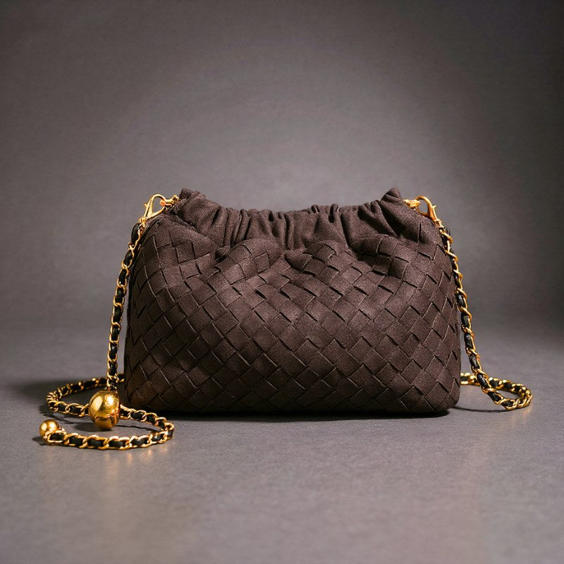 Marlo Woven Mini Shoulder Bag in Espresso Brown