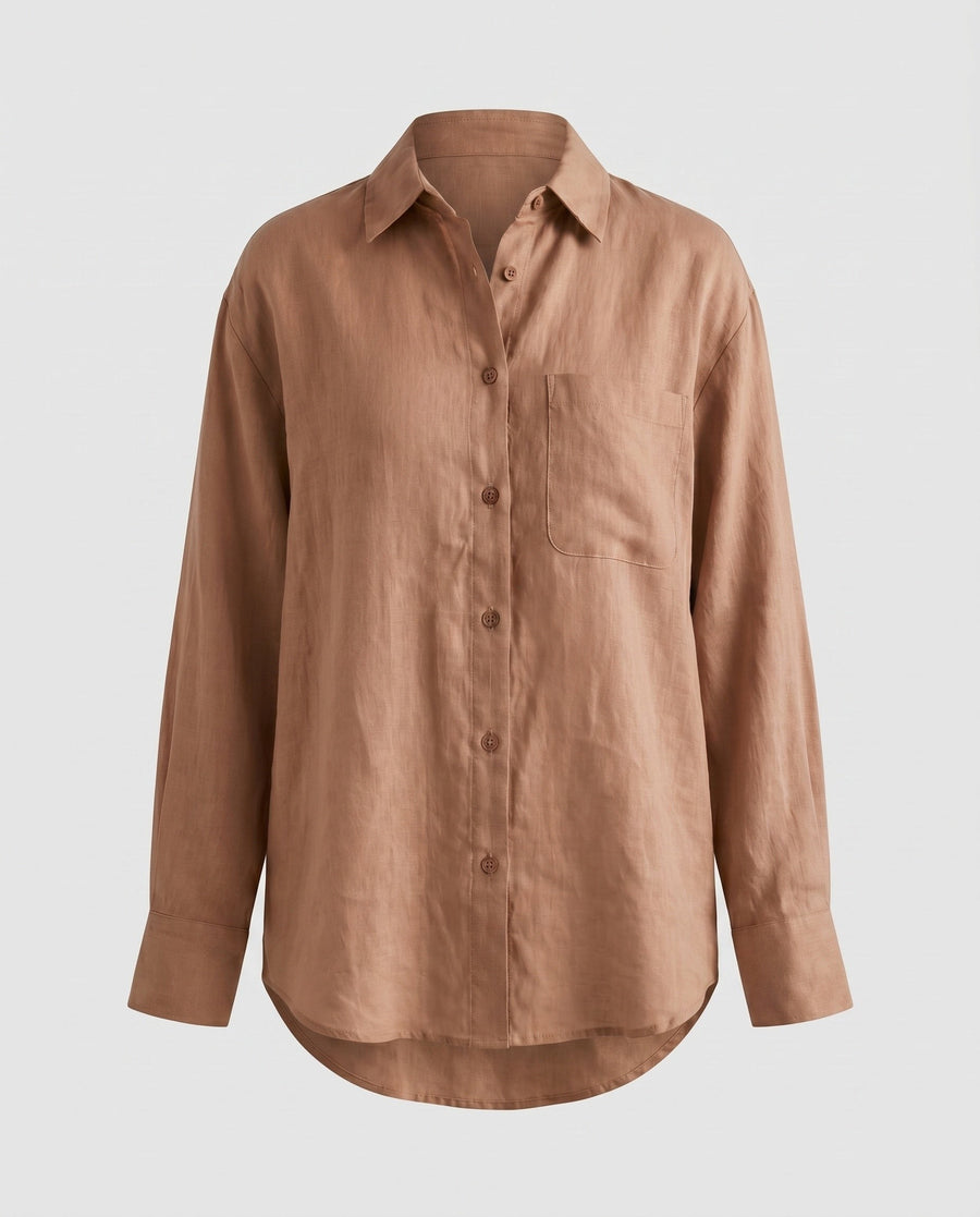 Marlowe Casual Linen Blouse with Oversized in Hellkaramell