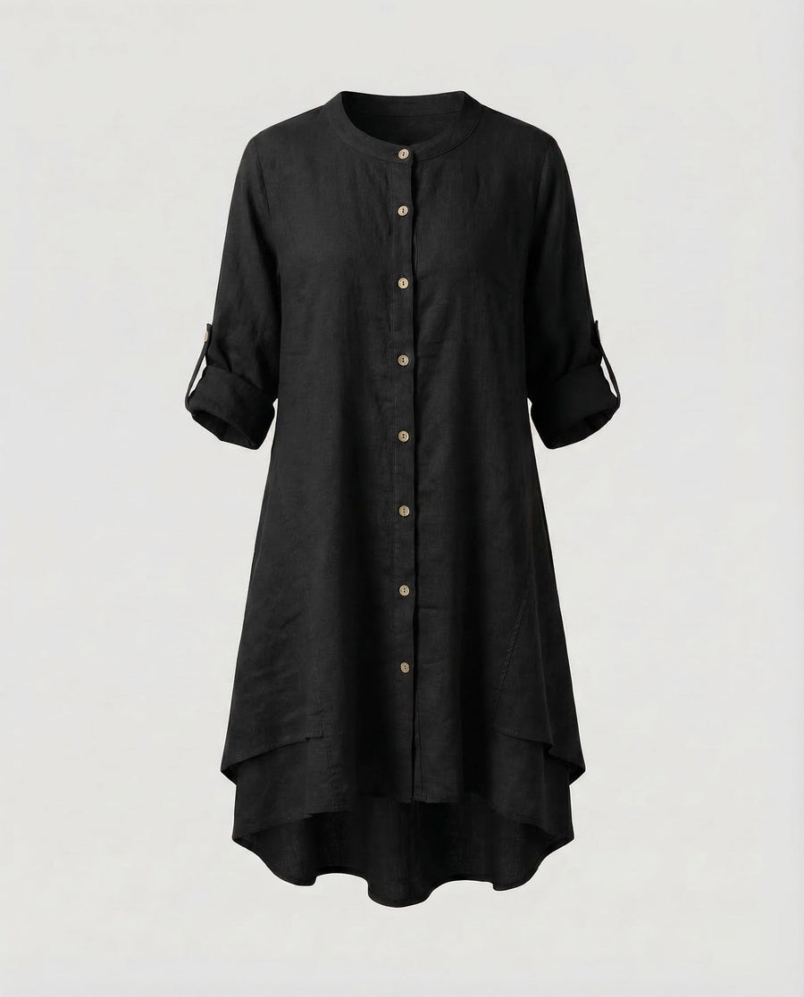 Marlowe Linen Midi Dress in Black