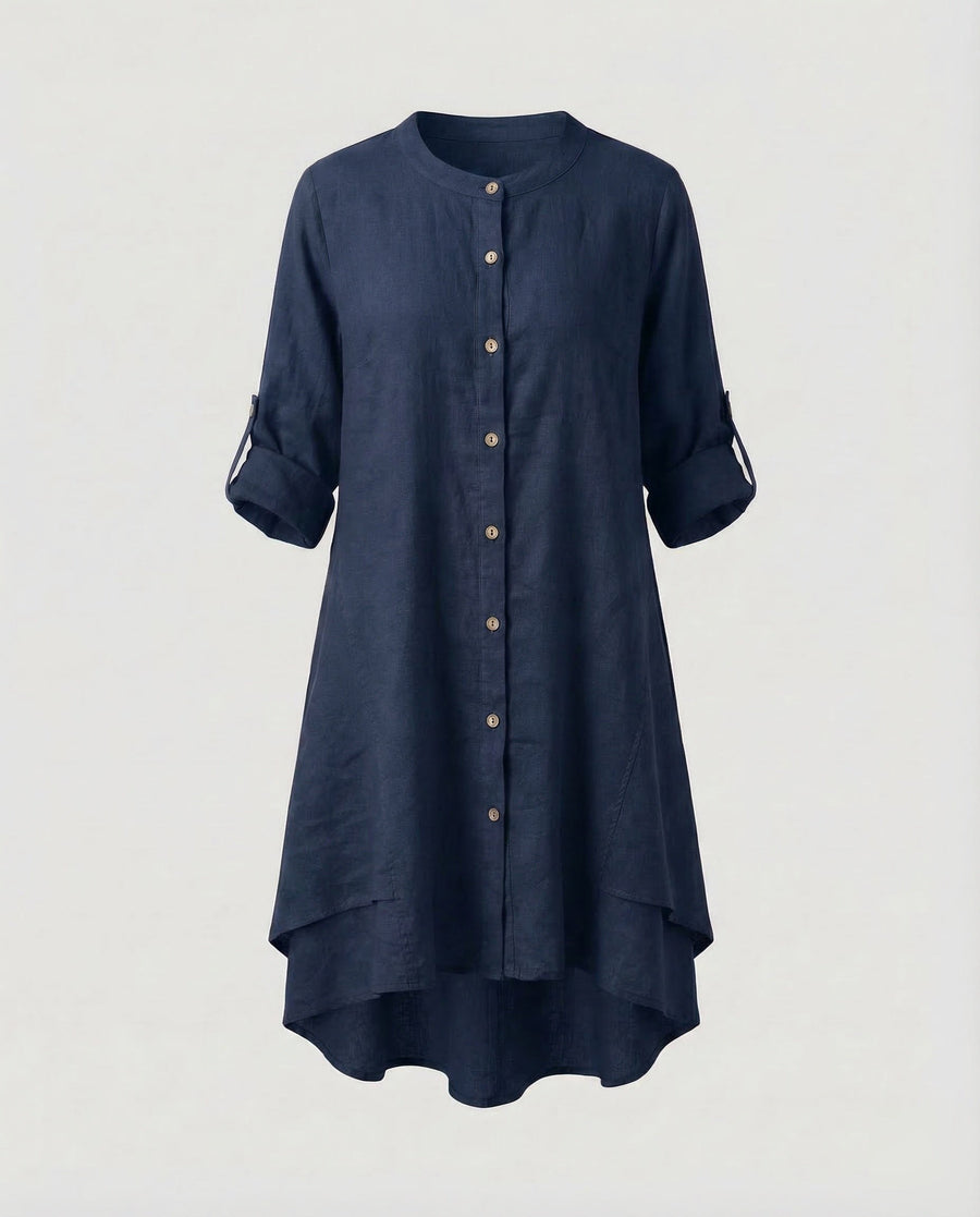 Marlowe Linen Midi Dress in Navy