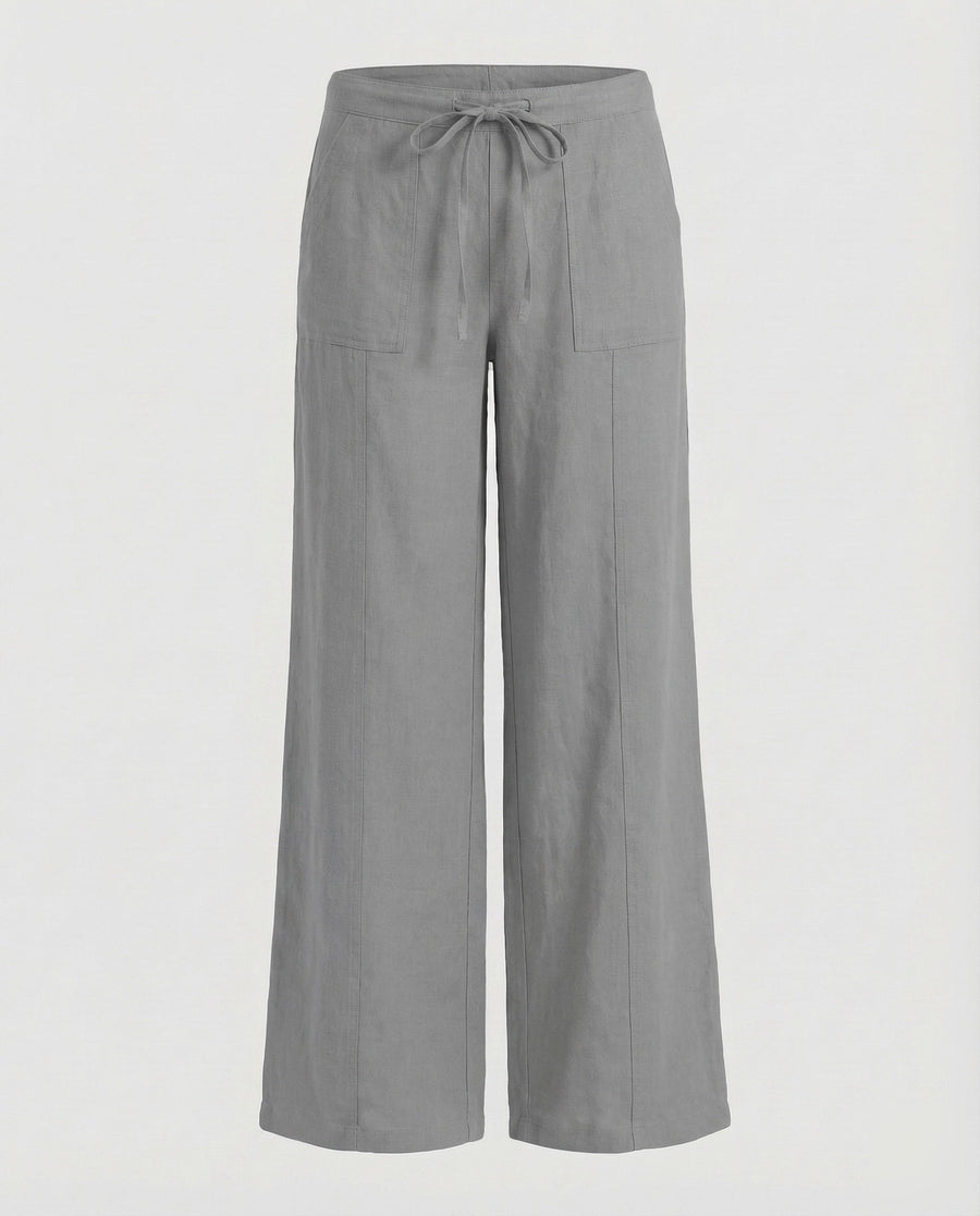 Marlowe Linen Trousers with Drawstring Waist in Grey