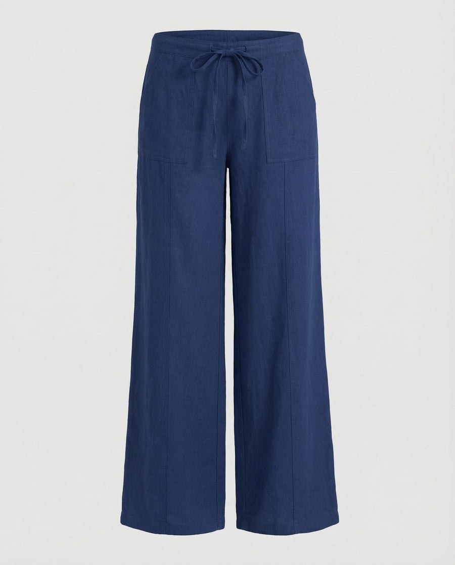 Marlowe Linen Trousers with Drawstring Waist in Navy