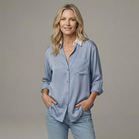 Marlowe Women's Long Sleeve Button-Up Blouse in Blue