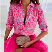 Clio | Satin Geometric Print Button-Down Blouse
