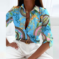 Clio | Satin Geometric Print Button-Down Blouse