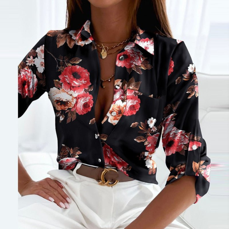 Clio | Satin Geometric Print Button-Down Blouse