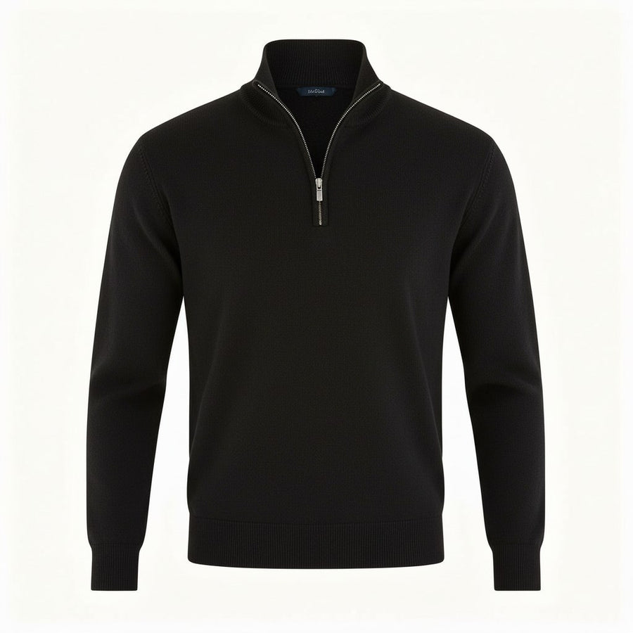 Marta Elegant Knit Sweater with Zip Front in Black