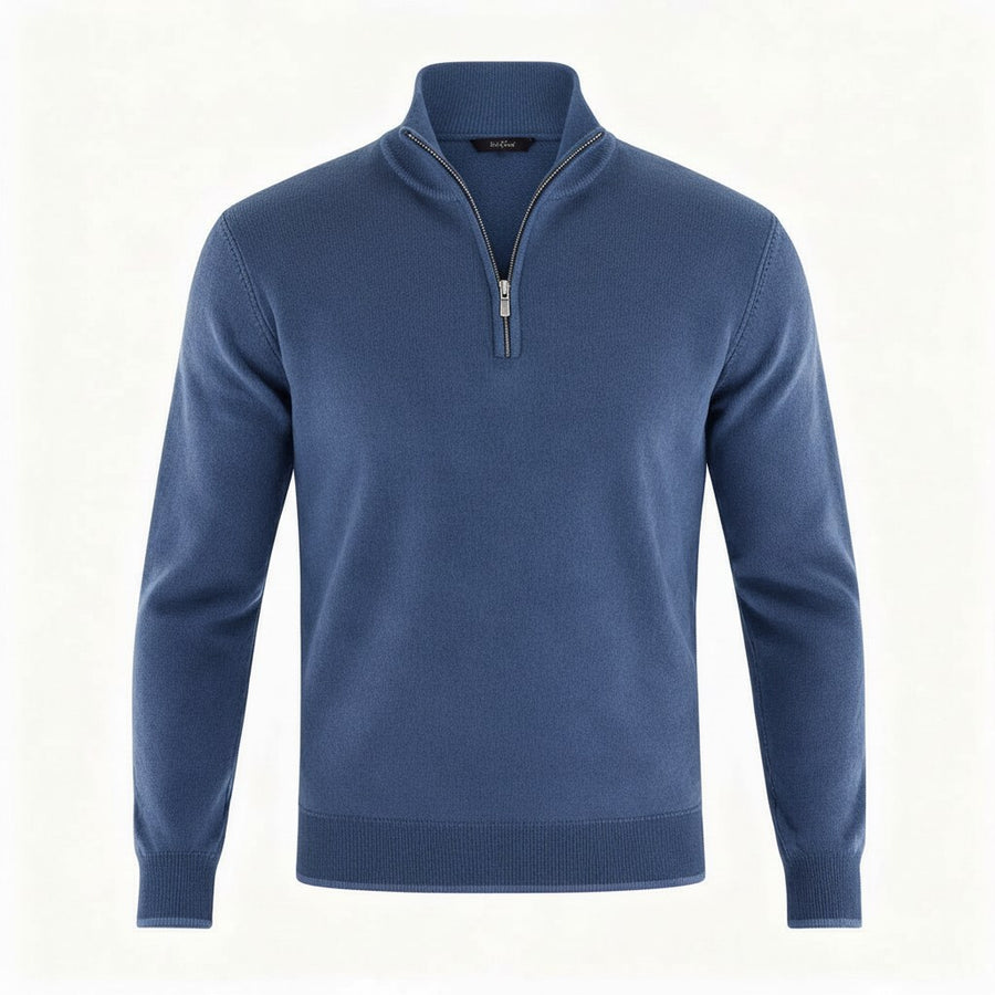 Marta Elegant Knit Sweater with Zip Front in Blue