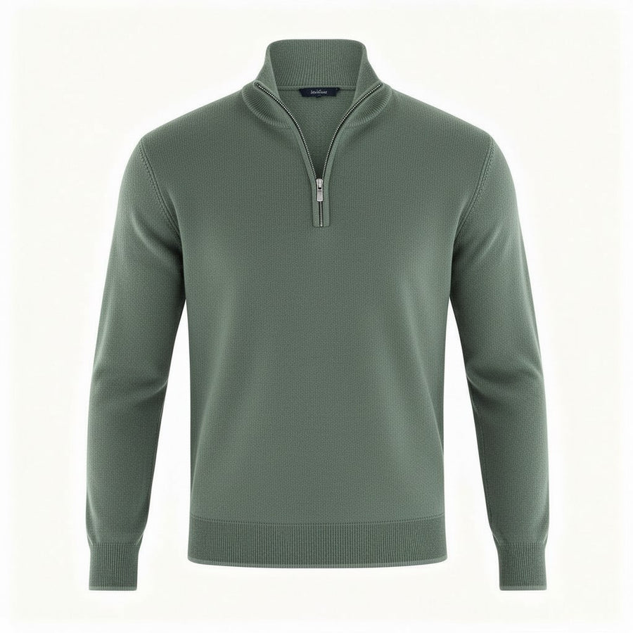 Marta Elegant Knit Sweater with Zip Front in Green