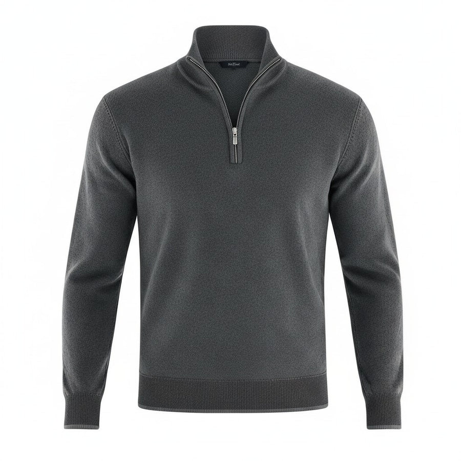 Marta Elegant Knit Sweater with Zip Front in Grey