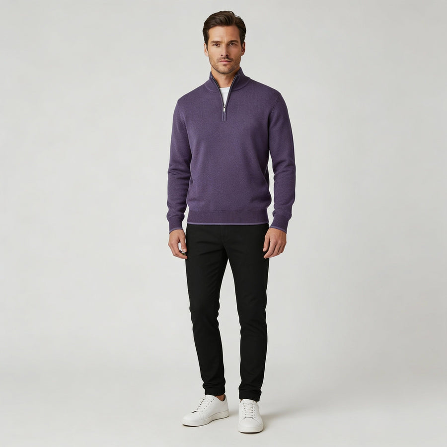 Marta Elegant Knit Sweater with Zip Front in Purple
