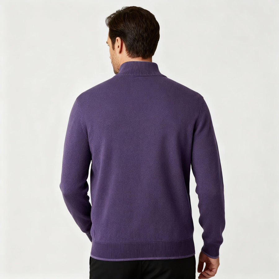 Marta Elegant Knit Sweater with Zip Front in Purple