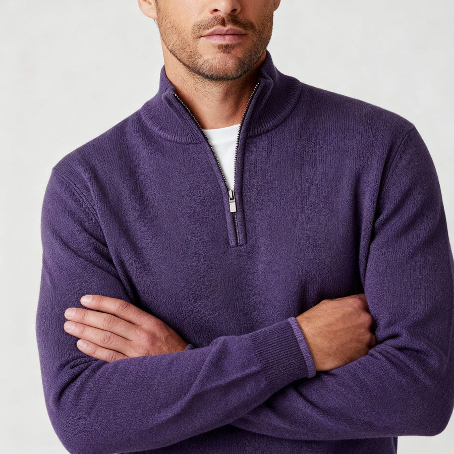 Marta Elegant Knit Sweater with Zip Front in Purple