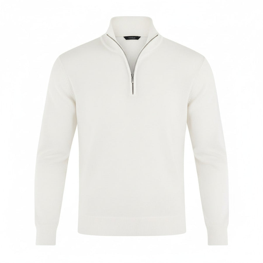 Marta Elegant Knit Sweater with Zip Front in White