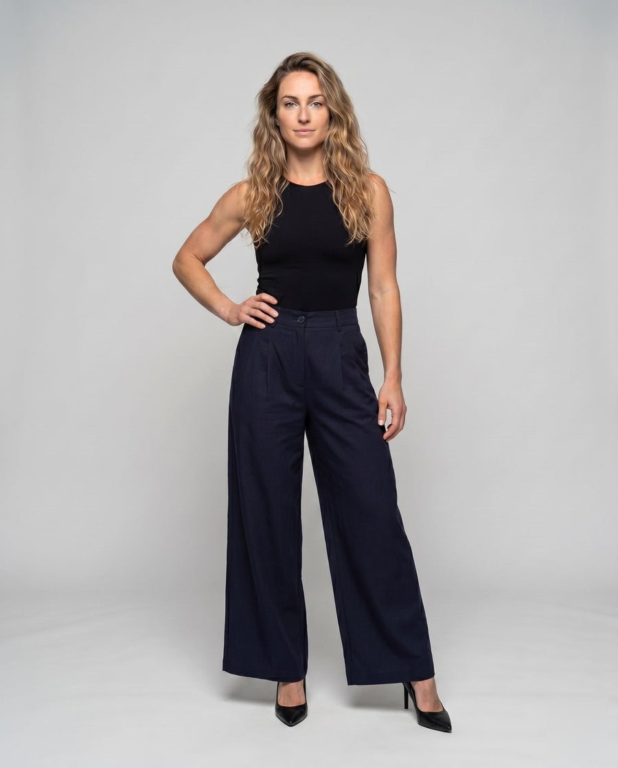 Marta Elegant Linen Trousers with Pleated