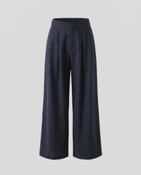 Marta Elegant Linen Trousers with Pleated in Navy