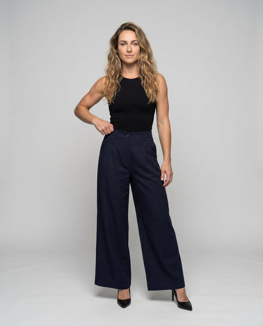 Marta Elegant Linen Trousers with Pleated