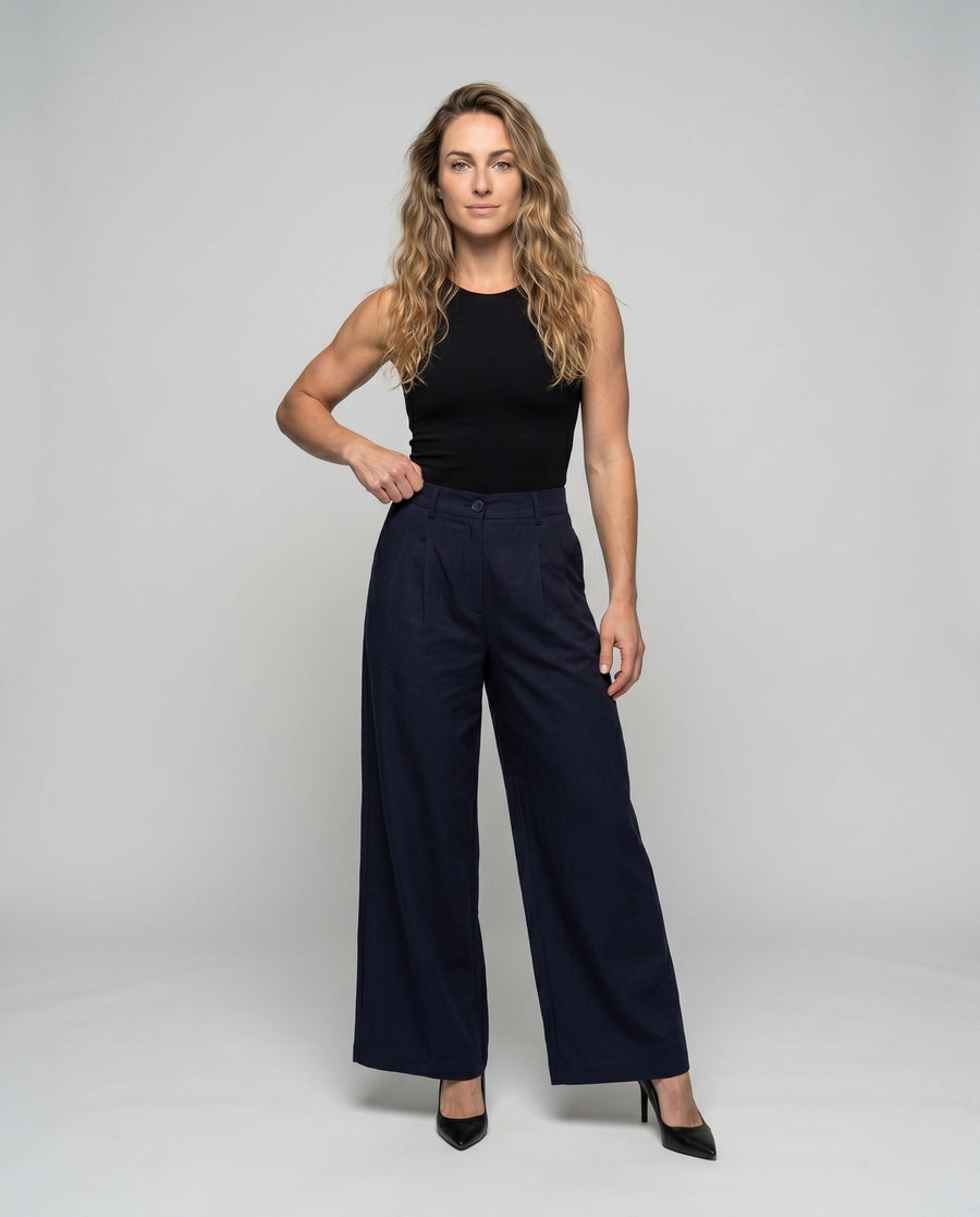 Marta Elegant Linen Trousers with Pleated
