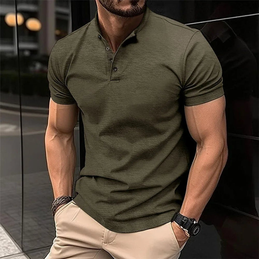 Martin | Short Sleeve Mandarin Collar Henley Shirt