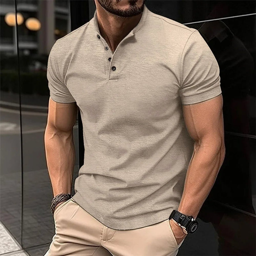 Martin | Short Sleeve Mandarin Collar Henley Shirt