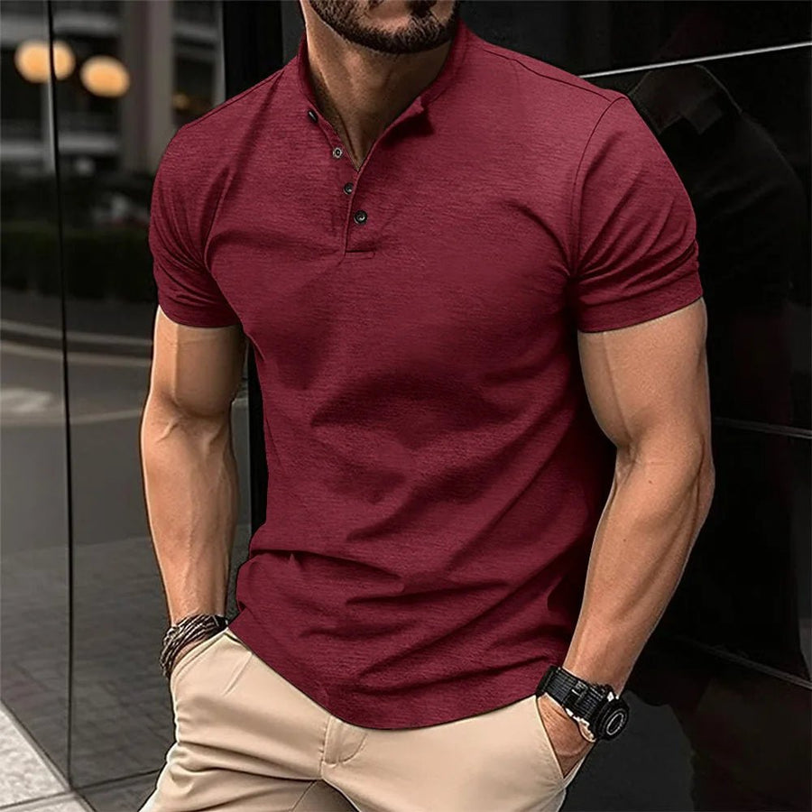 Martin | Short Sleeve Mandarin Collar Henley Shirt