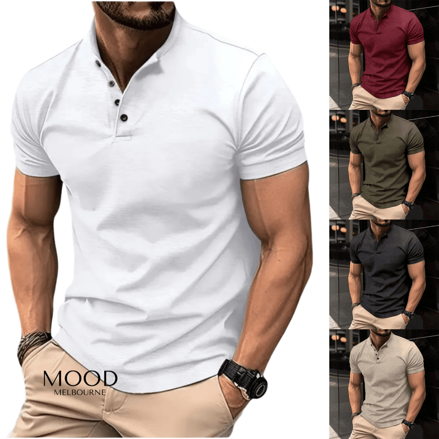 Martin | Short Sleeve Mandarin Collar Henley Shirt