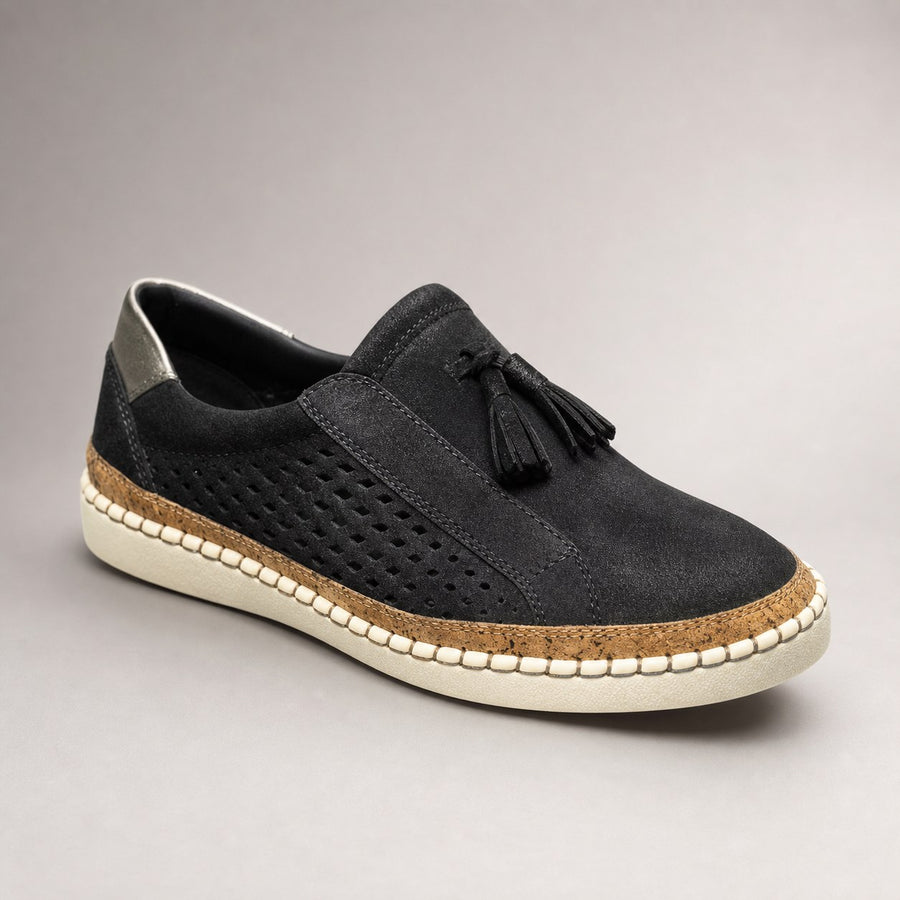 Marvelle Women's Slip-On Sneakers Perforated Tassel in Black