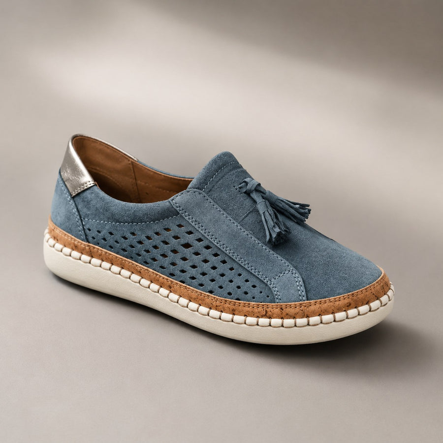 Marvelle Women's Slip-On Sneakers Perforated Tassel in Blue