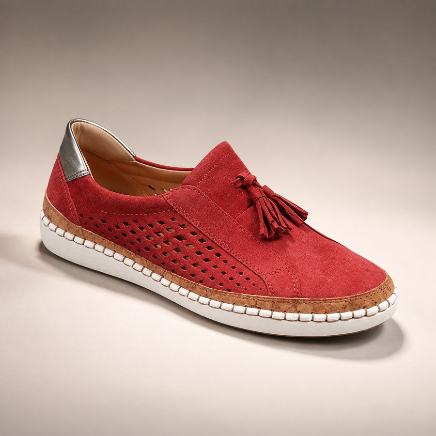 Marvelle Women's Slip-On Sneakers Perforated Tassel in Red