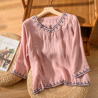 Mary™ Embroidered V-Neck Blouse in Pink