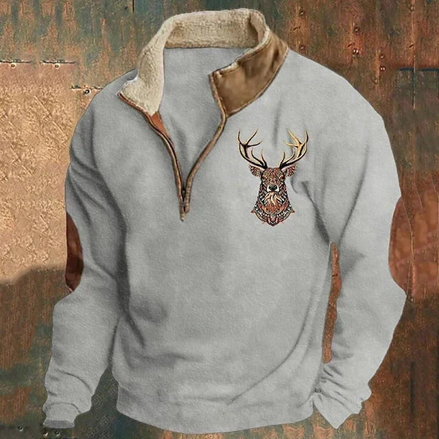 Mathias | Men's Stag Motif Quarter Zip Sweater