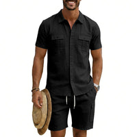Mathis Linen Blend Shirt with Short Sleeve in Black