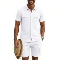 Mathis Linen Blend Shirt with Short Sleeve in White