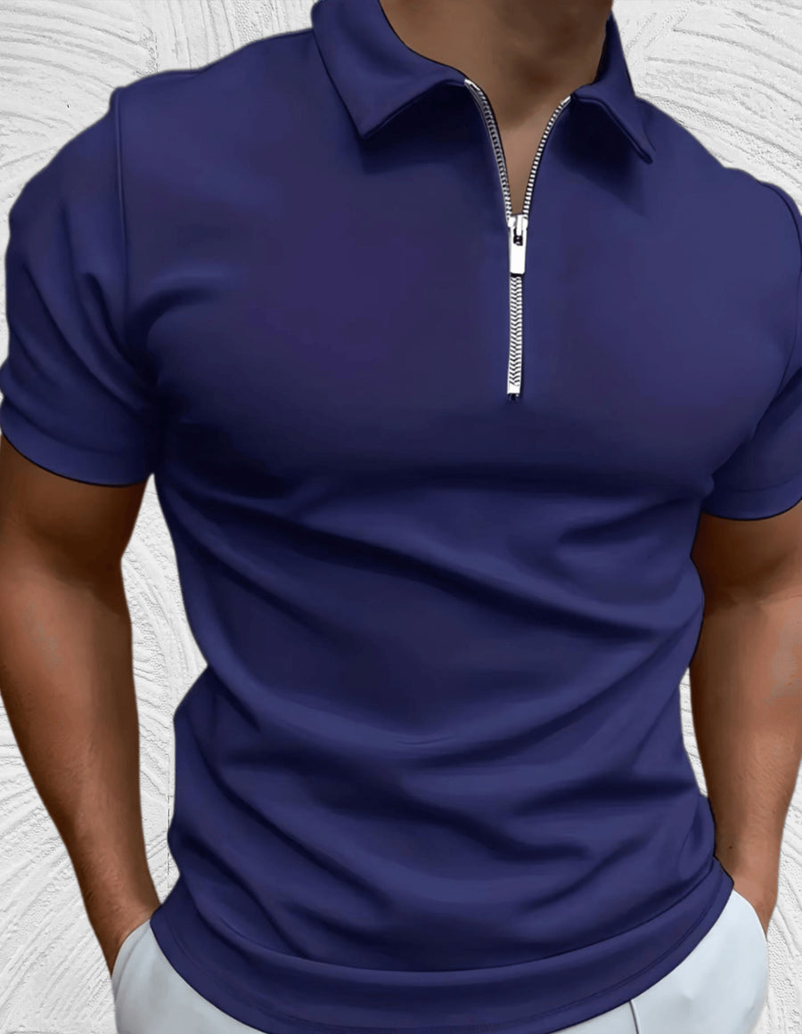 Mathis Shirt with Zip Front in Blue