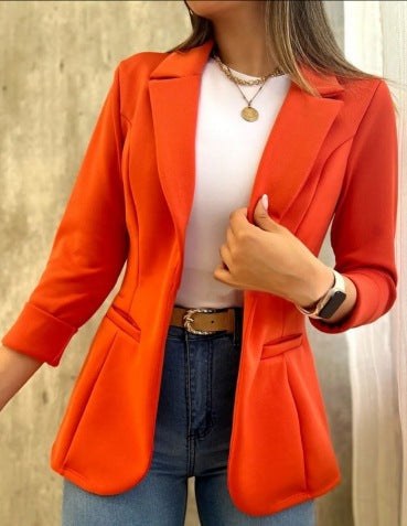 Matilda Elegant Blazer with Pockets and Fitted in Red