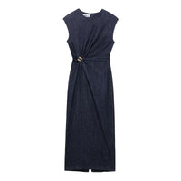 Matilda Elegant Denim Midi Dress in Blue