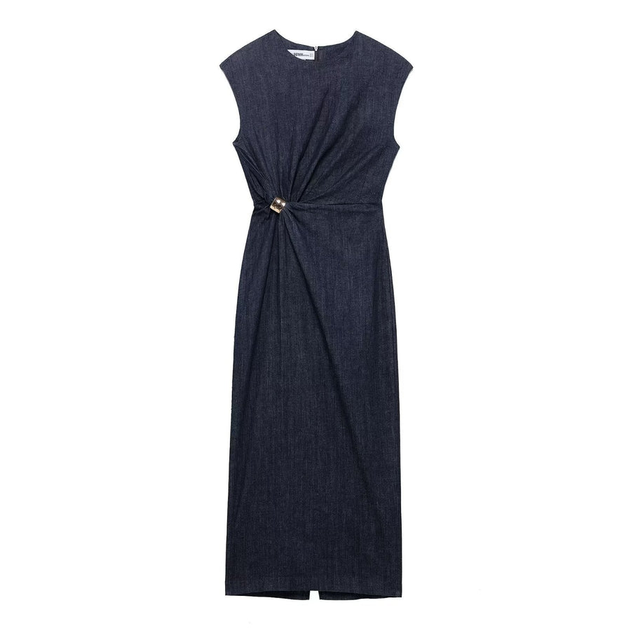 Matilda Elegant Denim Midi Dress in Blue