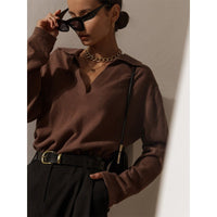 Matilda Elegant Sweater with V-Neck in Dark Brown