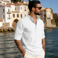 Matteo Lightweight Linen Blend Shirt with Stand Collar